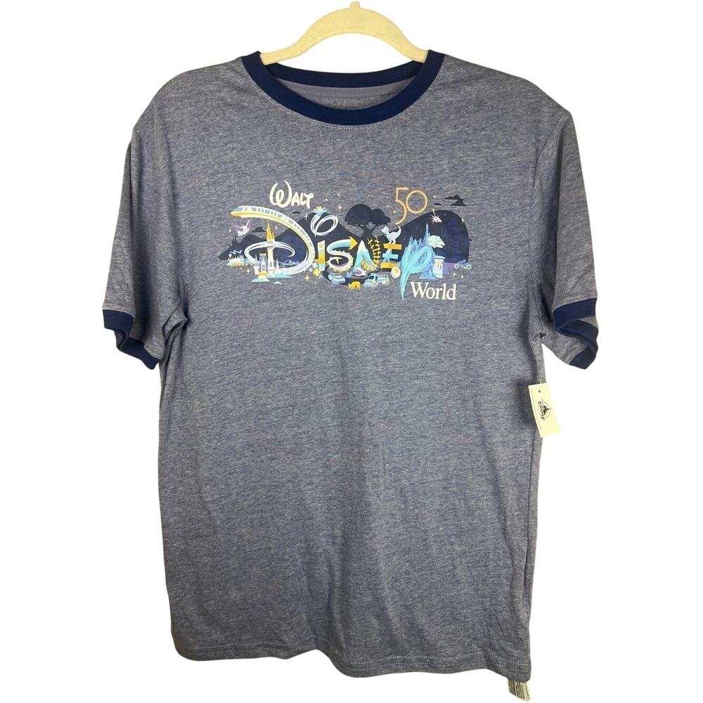 Disney Parks Walt Disney World 50th Anniversary Ringer Shirt Small NWT Grey‎